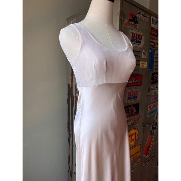 Vintage 90s Champagne Satin Slip Dress | Velvet Bust | Bridalcore gown | Size 3 - Picture 7 of 8